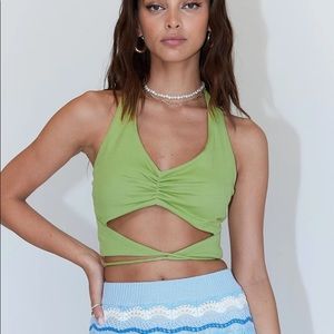 princess polly lime green odin halter crop top